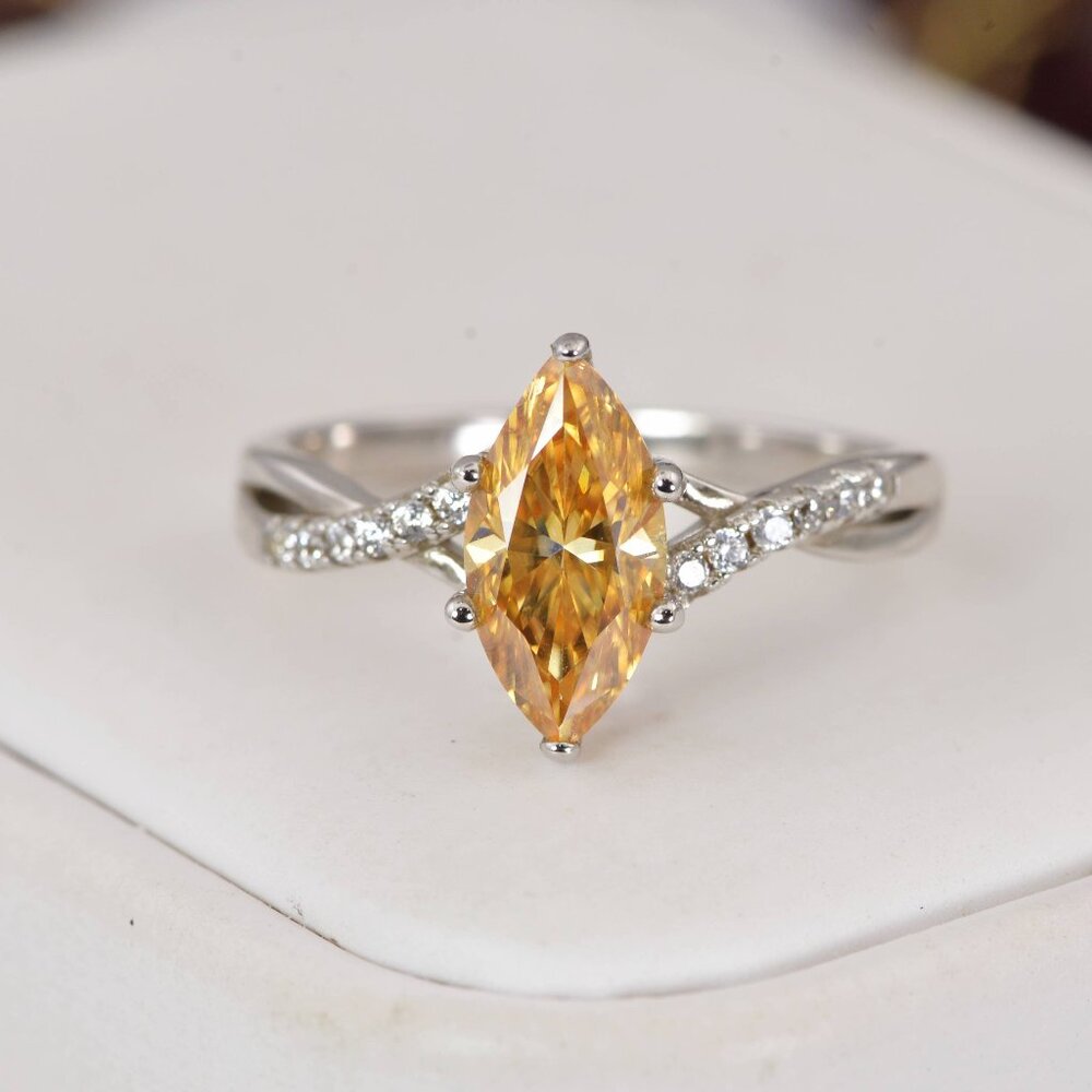 Moissanite 3.0 ct Champagne Marquise Cut Engagement Ring 925 sz 9